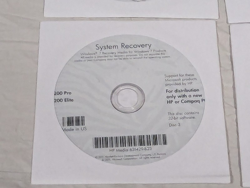 HP Windows 7 Pro 32-bit System Recovery Discs, Elite 8200 Pro 6200, No Key gallery