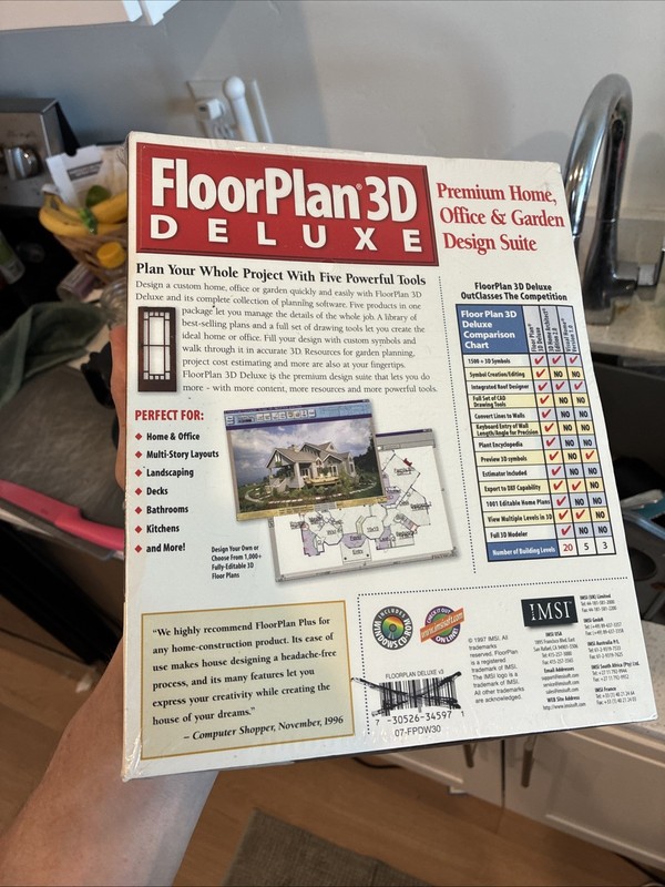IMSI 1997 Floor Plan 3D Deluxe Home Office & Garden SEALED Version 3 gallery