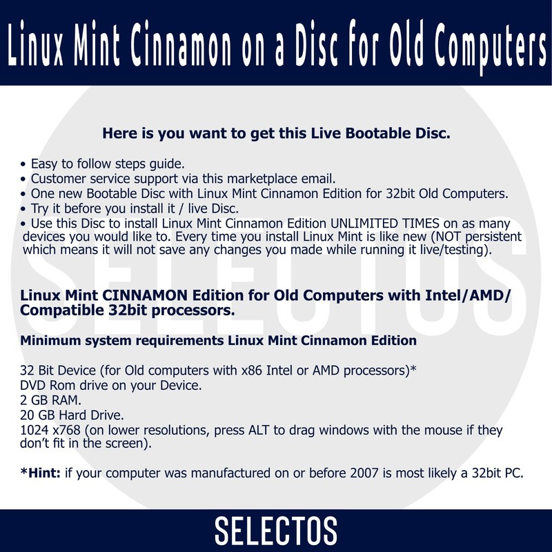 Linux Mint 19.3 Tricia Cinnamon OS Live CD Bootable DISC for Old 32bit Computers gallery