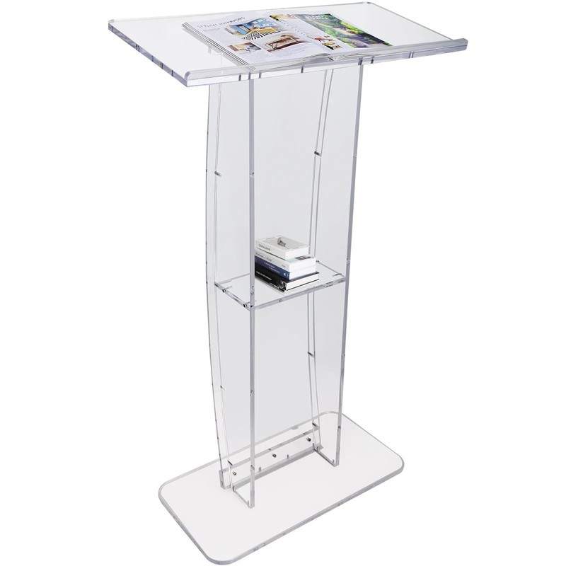 Acrylic Podium, 47″ Clear Acrylic Podium Stand with Wide Reading Surface & Stora