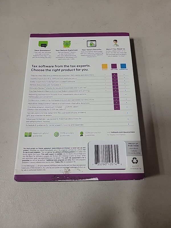 GENUINE 2016 H & R Block Deluxe Tax Software Homeowners/Investors Federal State gallery