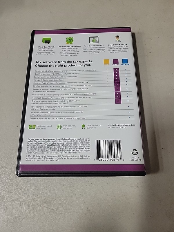 GENUINE 2016 H & R Block Deluxe Tax Software Homeowners/Investors Federal State gallery