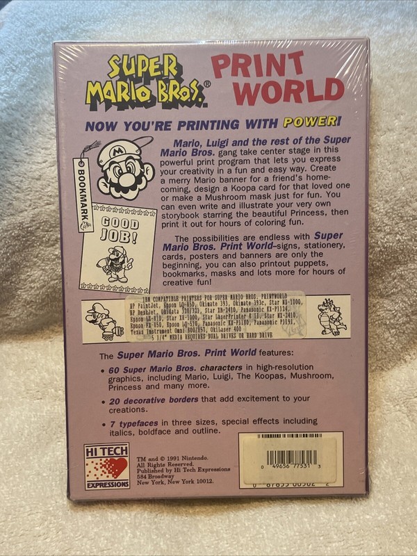 NEW RARE Super Mario Bros Print World IBM Tandy 5.25" Disk Big Box Nintendo 1991 gallery