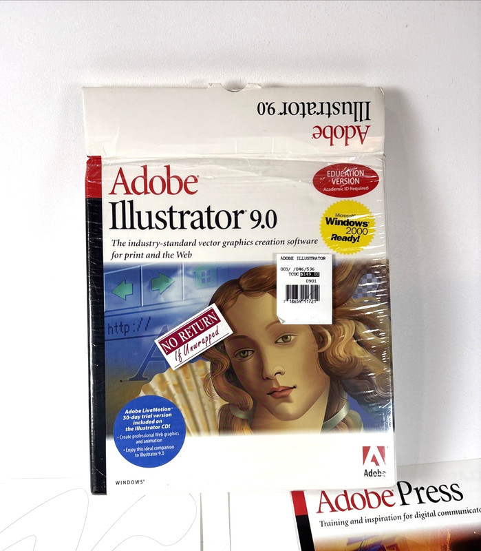 Adobe Illustrator 9.0 Windows 2000 Ready Version w/Disk, Serial Number, Manual