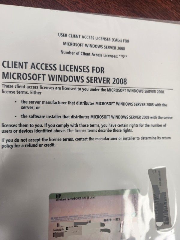 Windows Server 2008 5 User CAL License 468751-B21 R18-02503 Client Access Key gallery