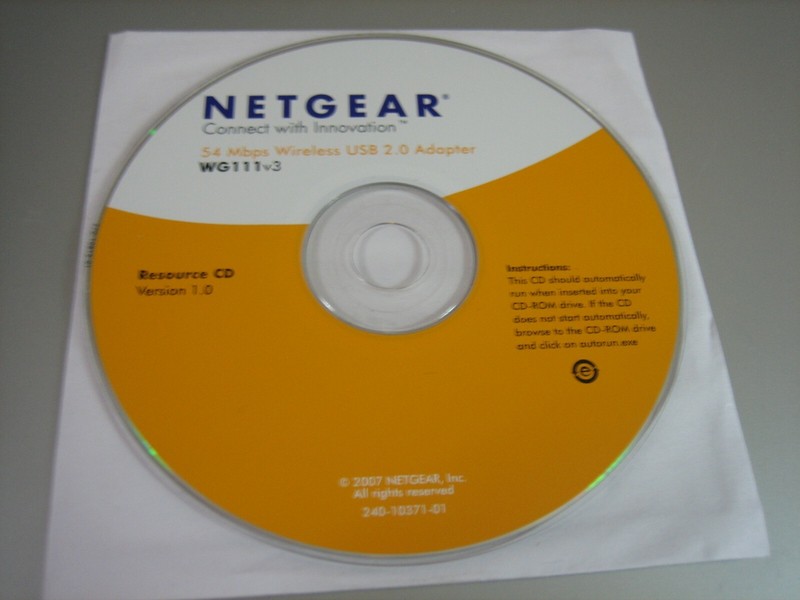 Netgear 54 Mbps Wireless USB 2.0 Adapter WG111v3 Resource Ver 1.0 CD (PC, 2007)