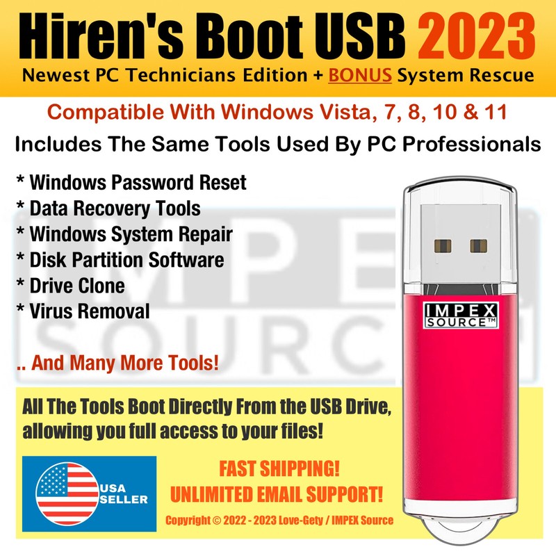 Hiren’s 2023 Boot USB PC Utilities Password Reset Disk Recovery &More Newest Ver