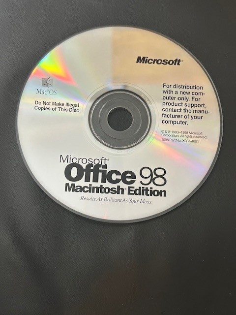 Microsoft Office 98 Macintosh Edition CD-ROM with Serial # Vintage Mac Software