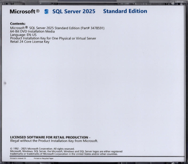 Microsoft SQL Server 2025 Standard with 24 Core License, unlimited User CALs gallery