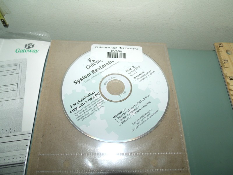 Gateway System Restoration Kit Discs 1-3, w/E-Series Documentation 2000 Sealed gallery
