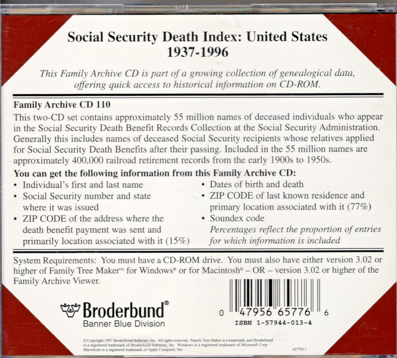 Family Tree Maker's Family Archives Social Security Death Index United States CD gallery