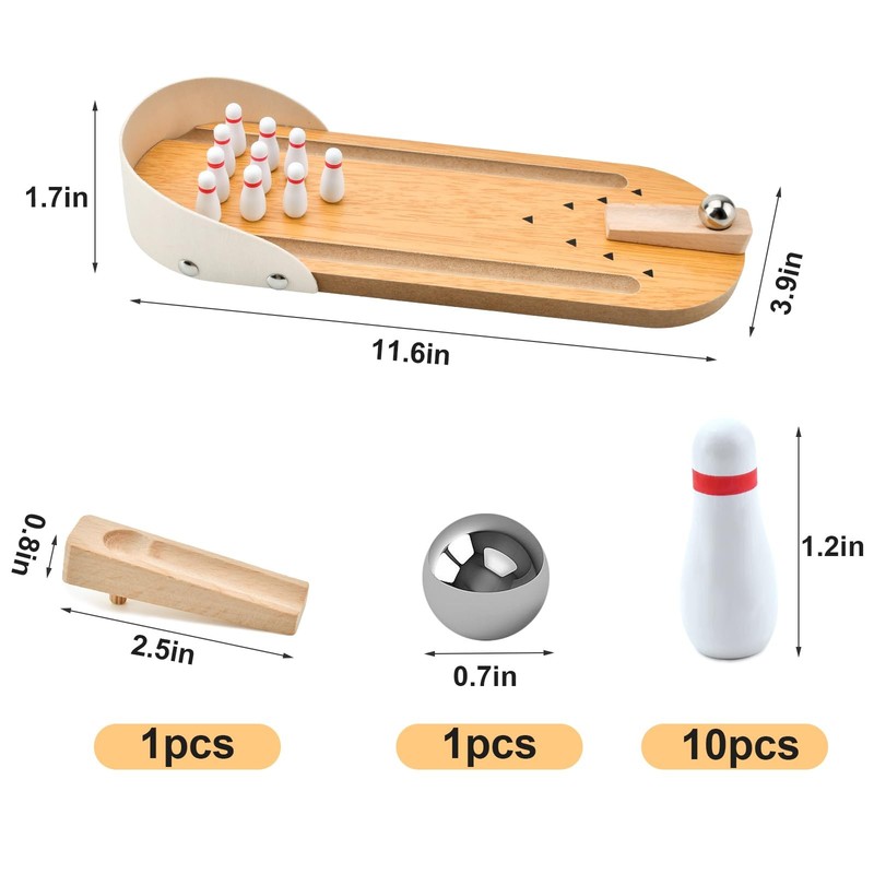 Mini Tabletop Wooden Bowling Game Set - Funny Gifts for Adults, Men, Women, Teen gallery