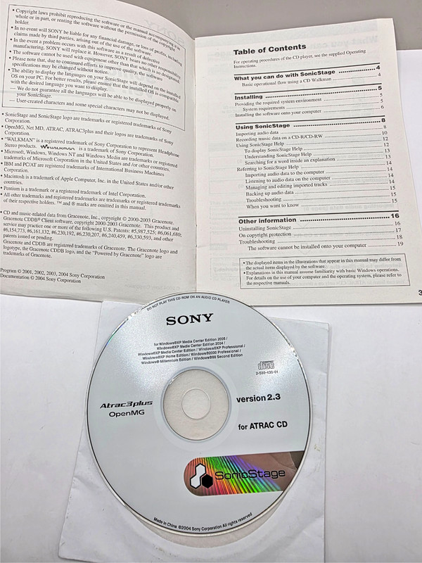 Sony SonicStage 2.3 CD-ROM + Original Manual Walkman MiniDisc Software ATRAC VG gallery