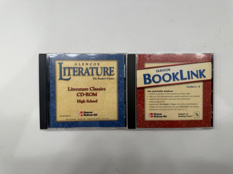 Glencoe Literature Classics High School + Book Link Grade 4-8 CD-ROM Lot Of 2