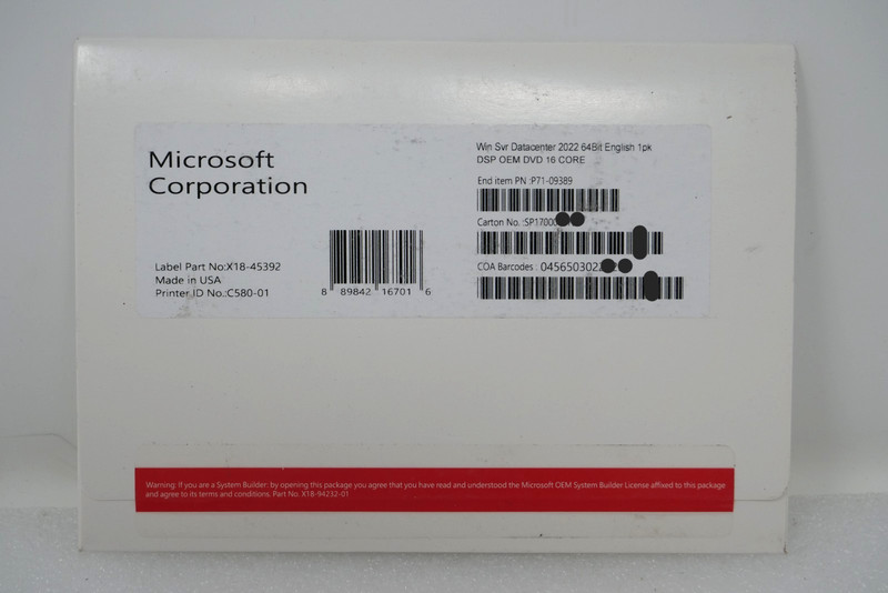 Windows Server 2022 Datacenter 64Bit – 16 Core – English – DVD & License Key