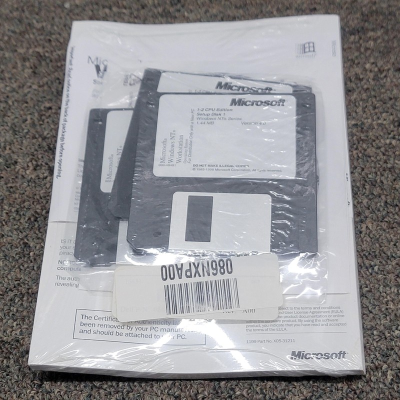 Vintage Microsoft Windows NT Workstation 4.0 1-2 CPU 3.5 Floppy Dell OEM