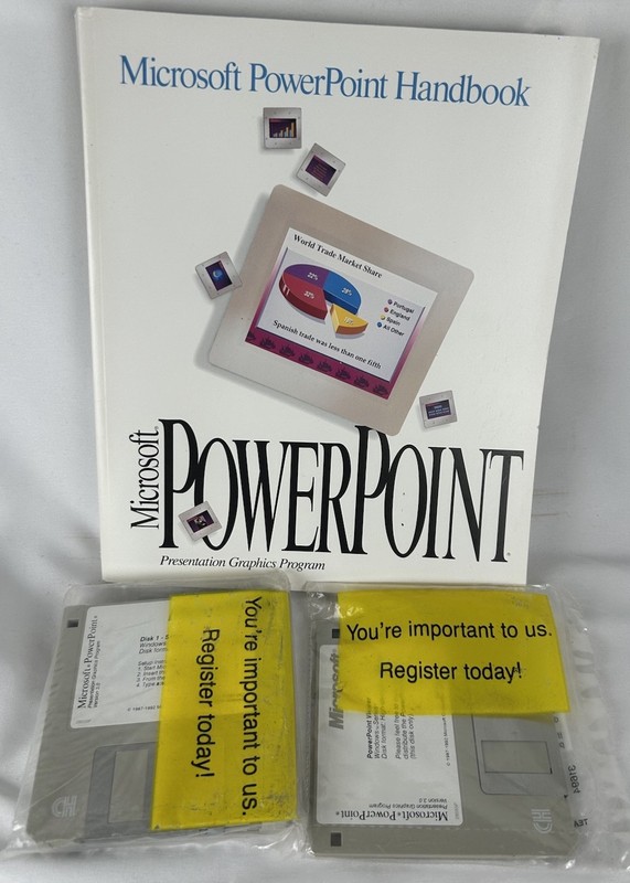 Microsoft Powerpoint Version 3.0 Windows Sealed 3.5″ Floppy Disk With Handbook
