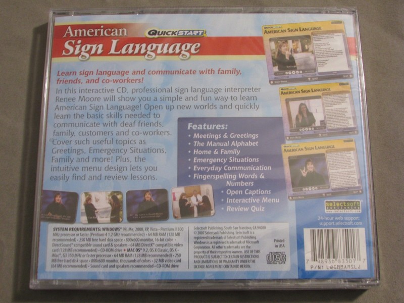 American SIgn Language Quickstart Windows & Macintosh New Sealed CD-ROM XP Vista gallery