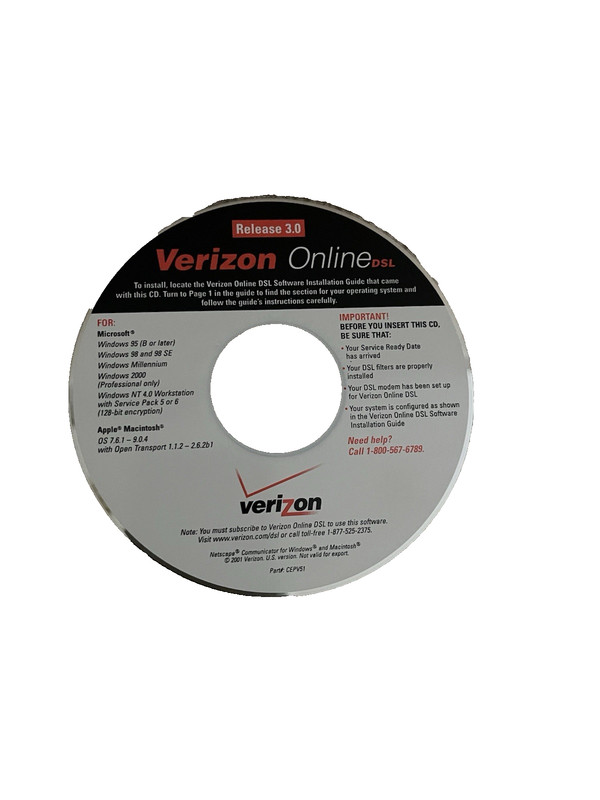 Verizon Online DSL Installation CD Release 3.0 Windows Mac Software 2001