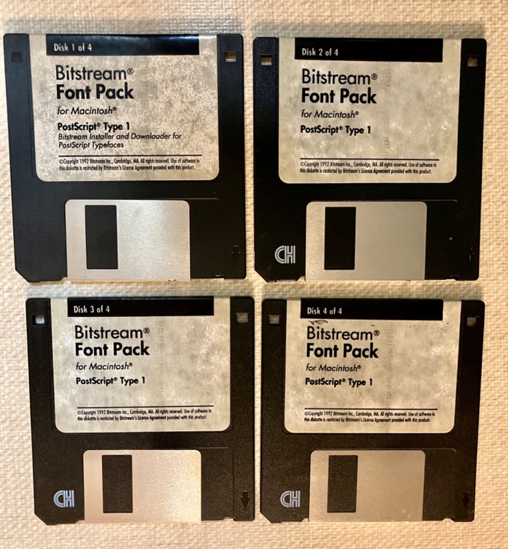 Vintage Macintosh Bitstream Font Pack 3.5" disks (Complete Set of 4)