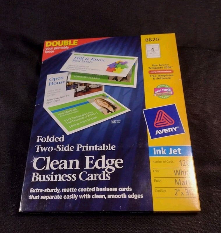 Business Cards | Avery | Folded Double 2-Sided | 8820 | 120 cnt. | 2”x3.5 | NOS