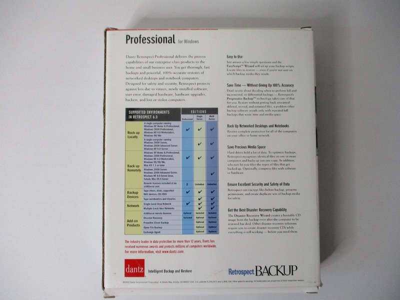 Retrospect BACKUP Professional for Windows; Version 6 With User Guide (2002 CD) gallery