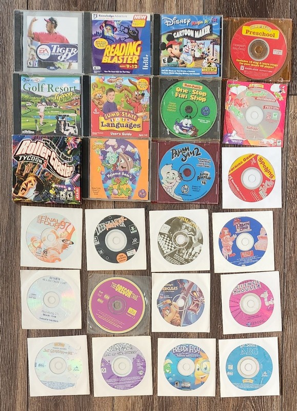 22 PC CD Rom Software Games Lot Disney,Pajama Sam’s,PreSchool,Jump Start,Golf