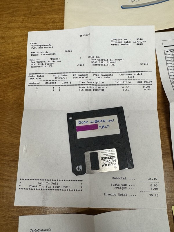 1994 Book Librarian v3 TurboSystemsCo 3.5” Disk w/ Invoice & Catalog gallery