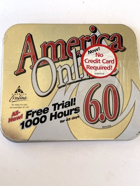 AOL 6.0 1000 Hours Now No Credit Card CD Computer Software Sealed Silver Tin👀