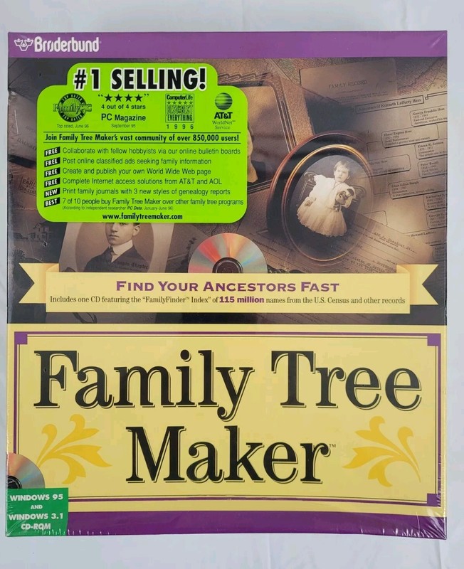 Family Tree Maker SEALED Windows 95 & Windows 3.1 CD-ROM by Broderbund 1996