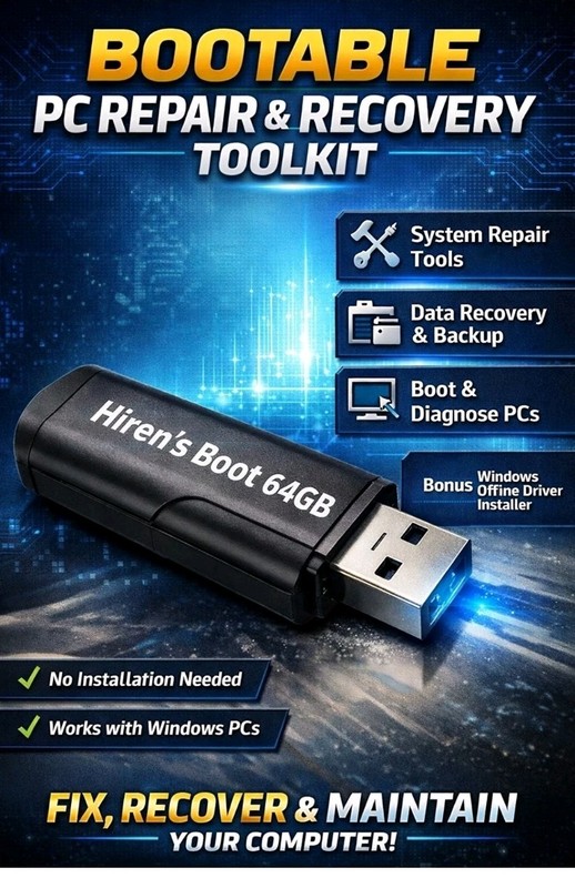 Hirens Boot USB 2026 PC Repair Recovery Diagnostic Toolkit Bootable