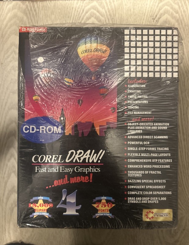 Vintage Corel Draw 4 SEALED CD-ROM Software In 32-Bit Windows 3.1 – Retro!!