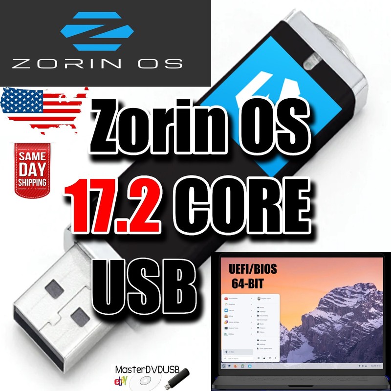 Zorin OS 17.2 Core USB Flash Drive – High-Quality Metal – UEFI & BIOS Compatible