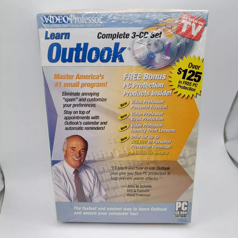 Video Professor Learn Outlook Complete 3-CD Set John W Scherer P036PS – New