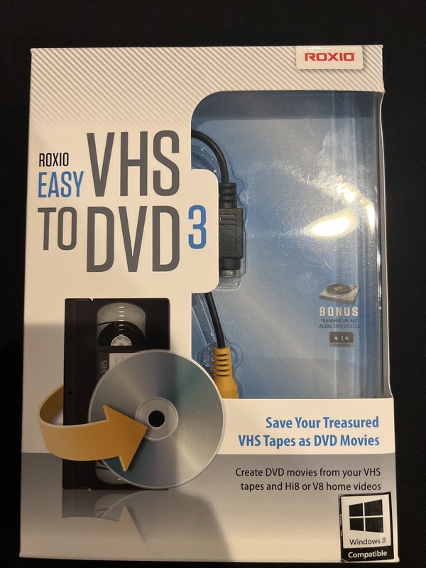 Rare ROXIO EASY 3 TRANSFER VHS TO DVD Windows 8 Compatible- Sealed BRAND NEW