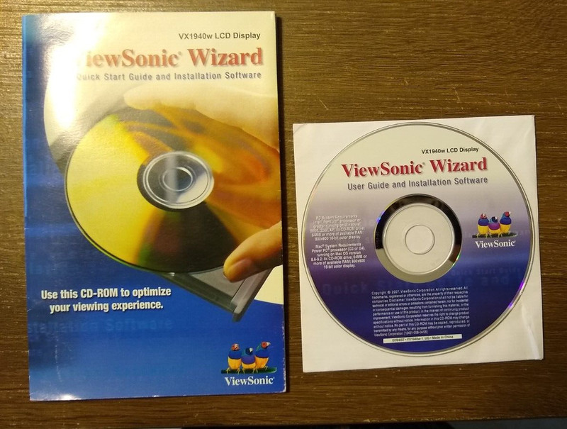 ViewSonic Wizard VX1940w Quick Start Guide and Installation Software CD