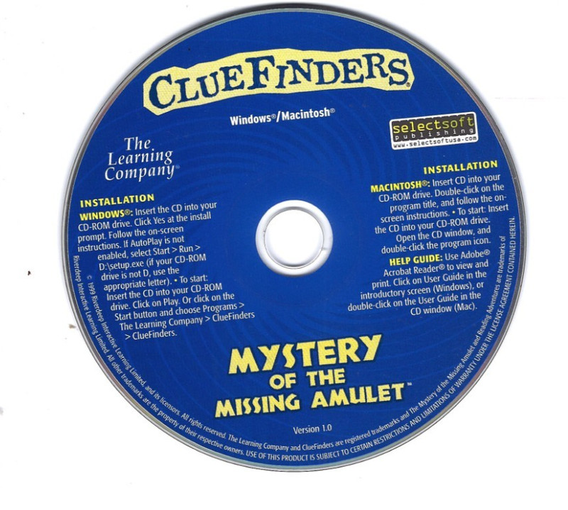 CLUEFINDERS CD MYSTERY OF THE MISSING AMULET PAPER SLEEVE PC/MAC 1999