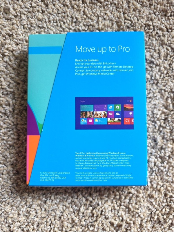Microsoft Windows 8 Pro Pack Retail License Only (1 User) Upgrade Win8 to Pro gallery