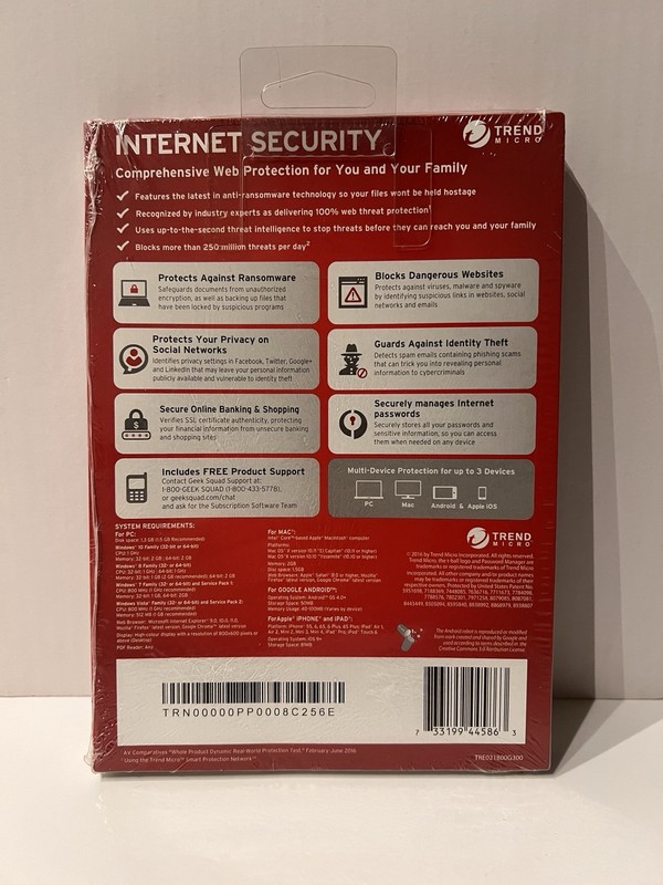 New Trend Micro Internet Security Advanced Online Protection - 3 Devices Sealed gallery