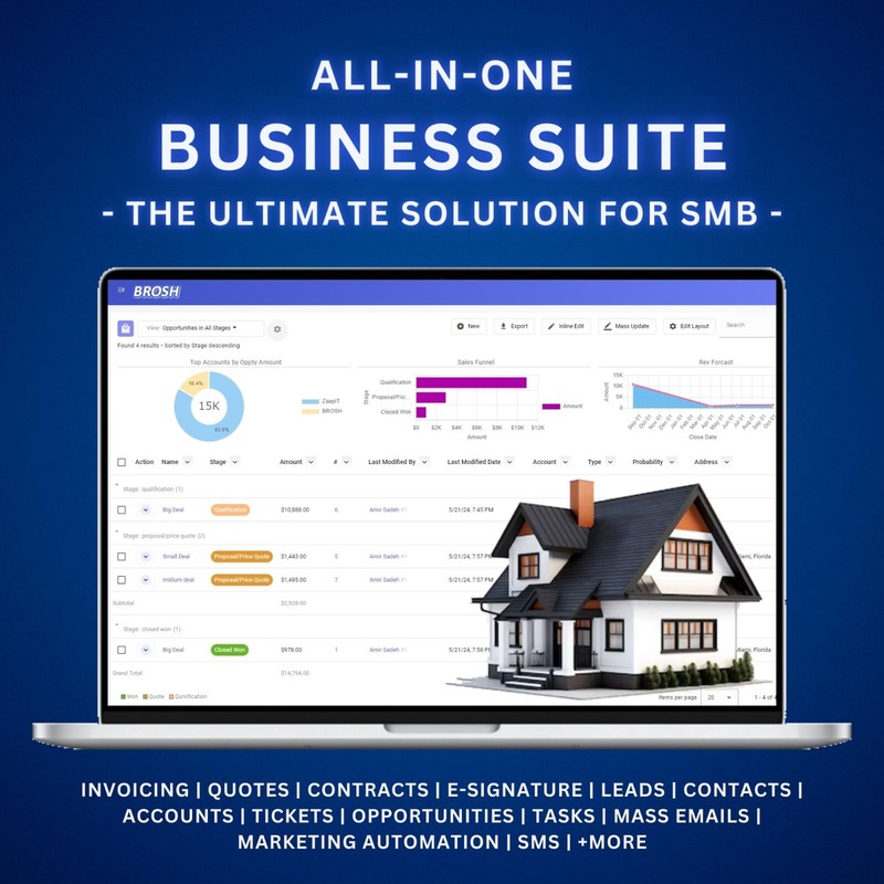 BROSH Business Suite for real estate, Synced Sales pipline, invoices, ESignature