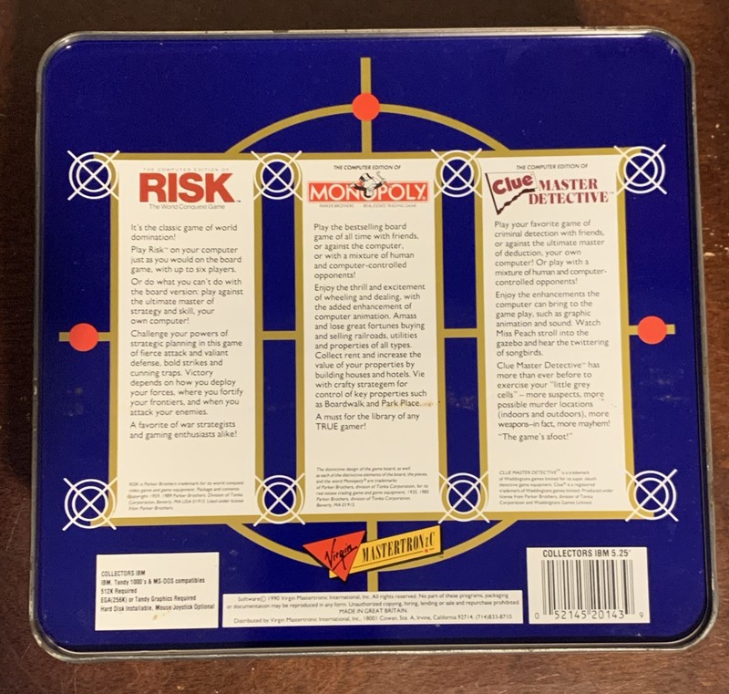 Risk, Monopoly, Clue Collectors Limited Edition Tin 5.25” Floppy IBM Tandy 1990 gallery
