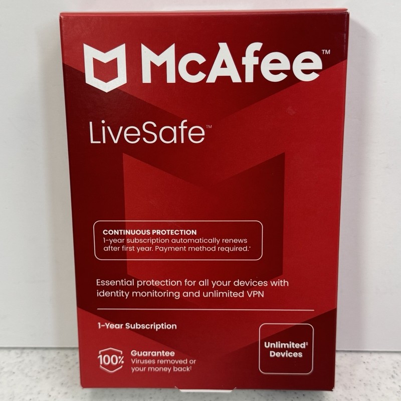 McAfee LiveSafe 2026 Unlimited Devices, Antivirus Internet, 1 Year, Sealed Box!