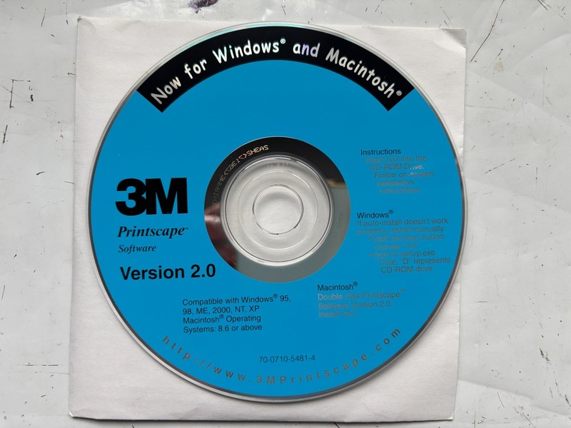 3M Printscape Version 2.0 Software CD-ROM Windows 95 98 ME 2000 NT XP Mac 8.6+