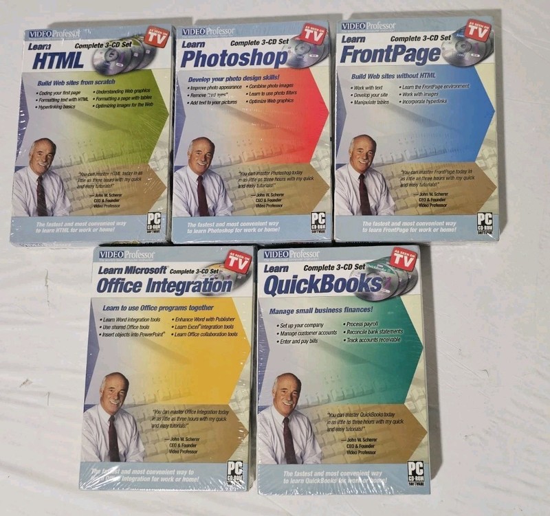 New Sealed Video Professor Software Lot of 5 3-CD Sets HTML Photoshop Quickbook