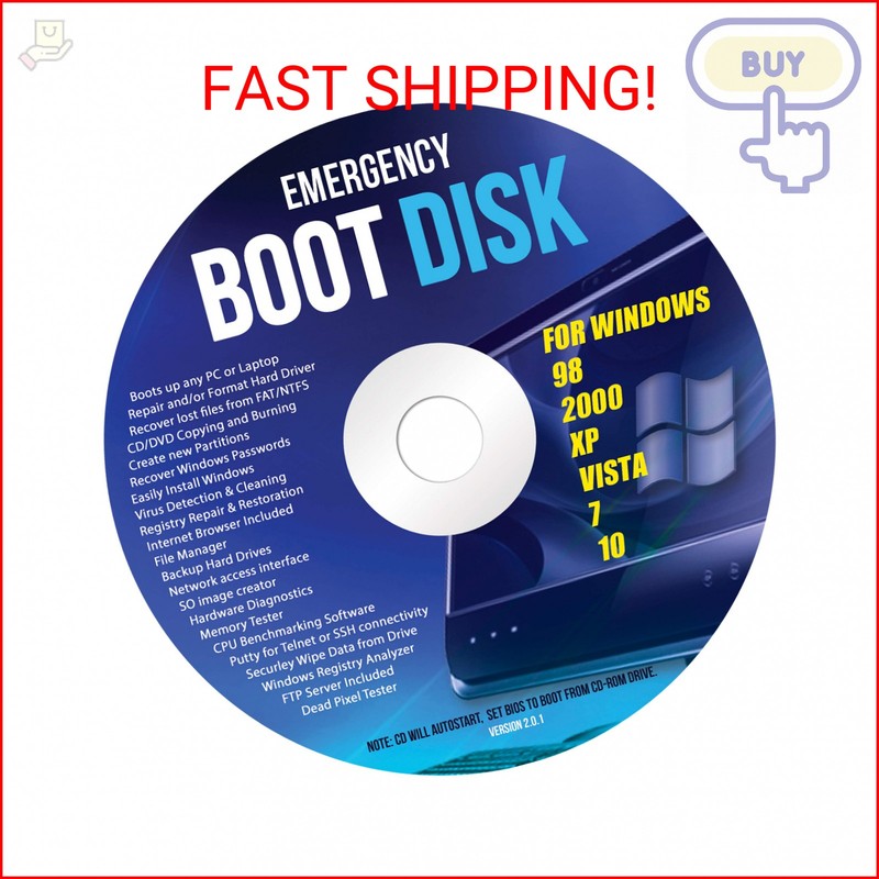 Ralix Windows Emergency Boot Disk – For Windows 98, 2000, XP, Vista, 7, 10 PC Re