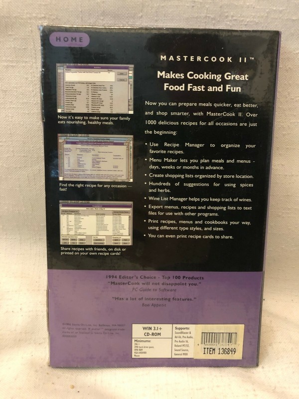 Master Cook II PC CD by Sierra Originals brand new in original packaging 1996 gallery