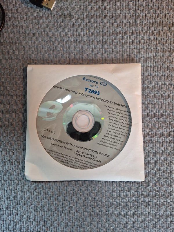 eMachines T2895 RESTORE CDs 1-3 New Sealed