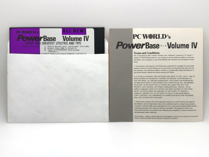 PowerBase Volume IV 5.25 Floppy Disk 1991 Utilities & Tips PC World Vintage