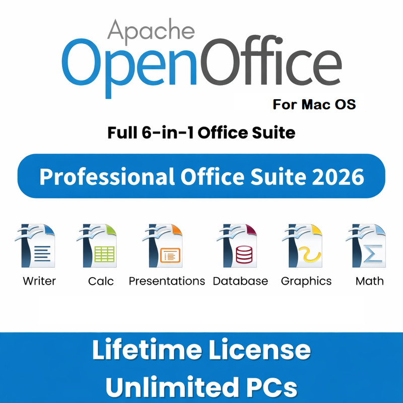 Open Office Home and Student 2026 for MacOS – Full 6 in 1 Office Suite, USB