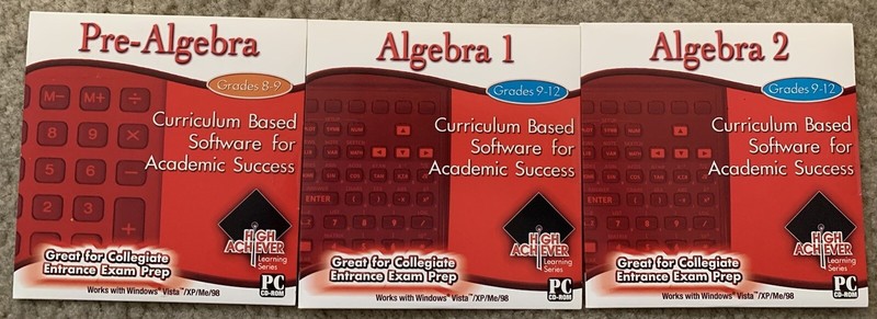 High Achiever PreAlgebra, Algebra 1 & 2 CD ROM Lot (grades 9-12